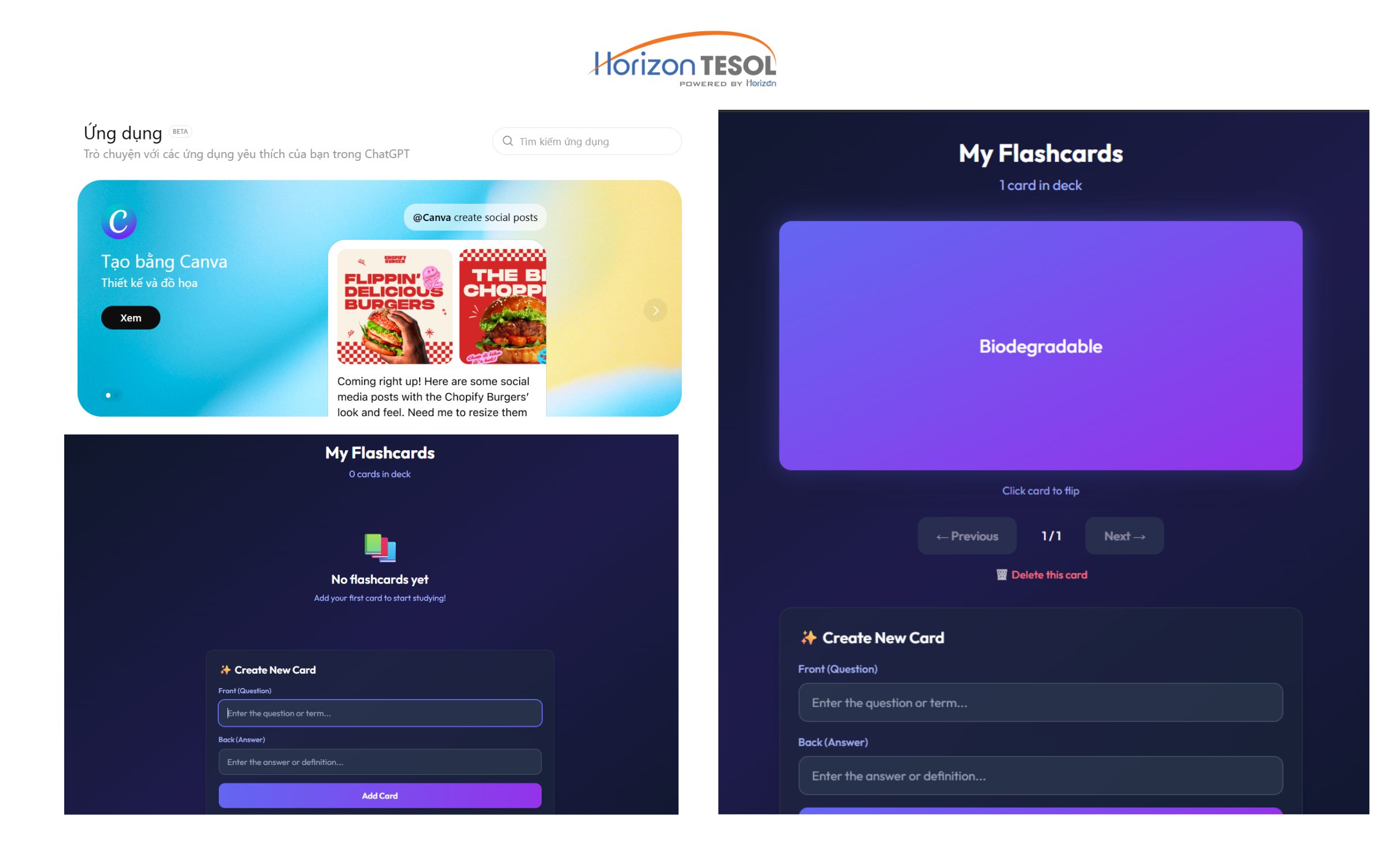 Liên kết ChatGPT với Canva AI để tạo flashcard học tiếng Anh
