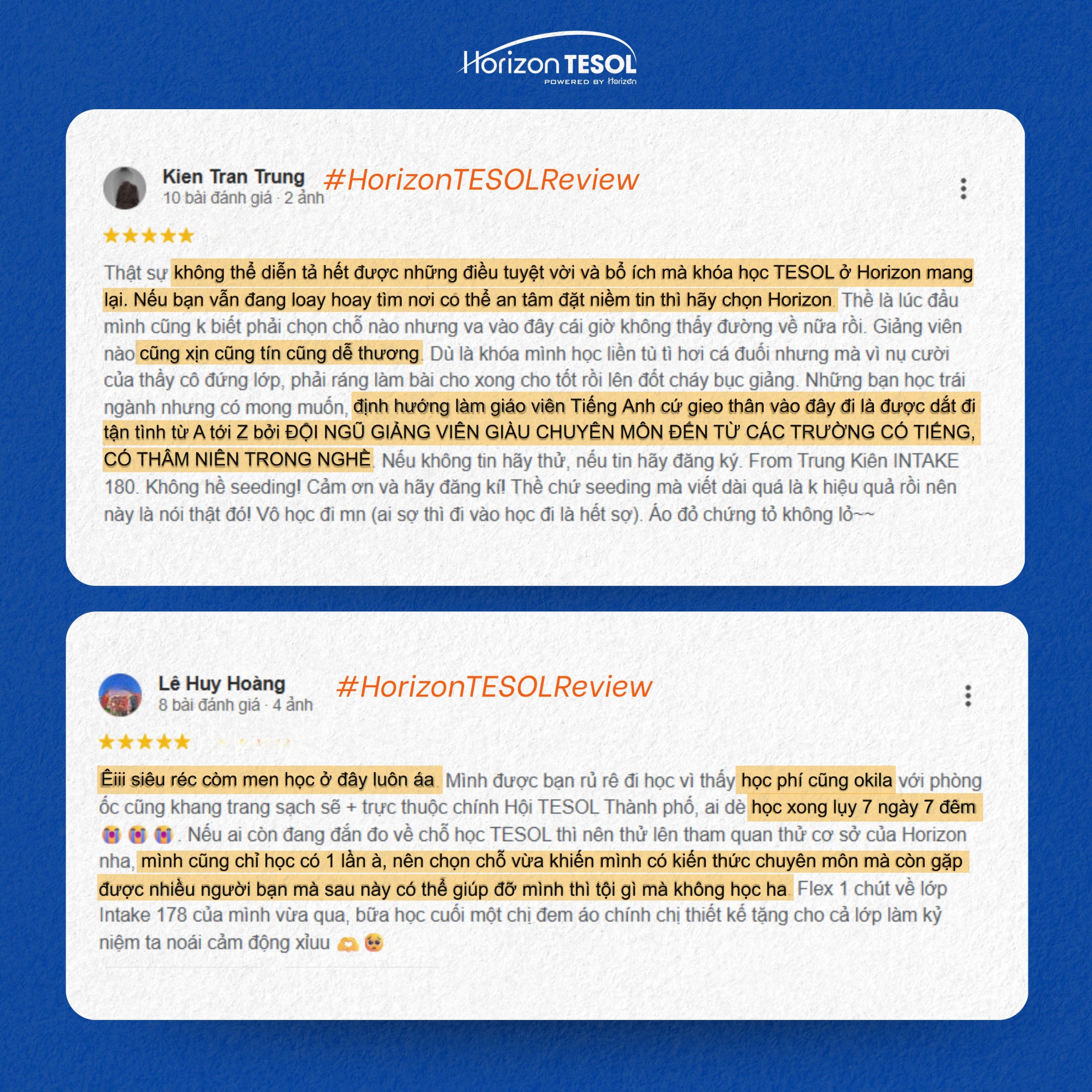 Feedback 5 sao từ học viên TESOL tại Horizon