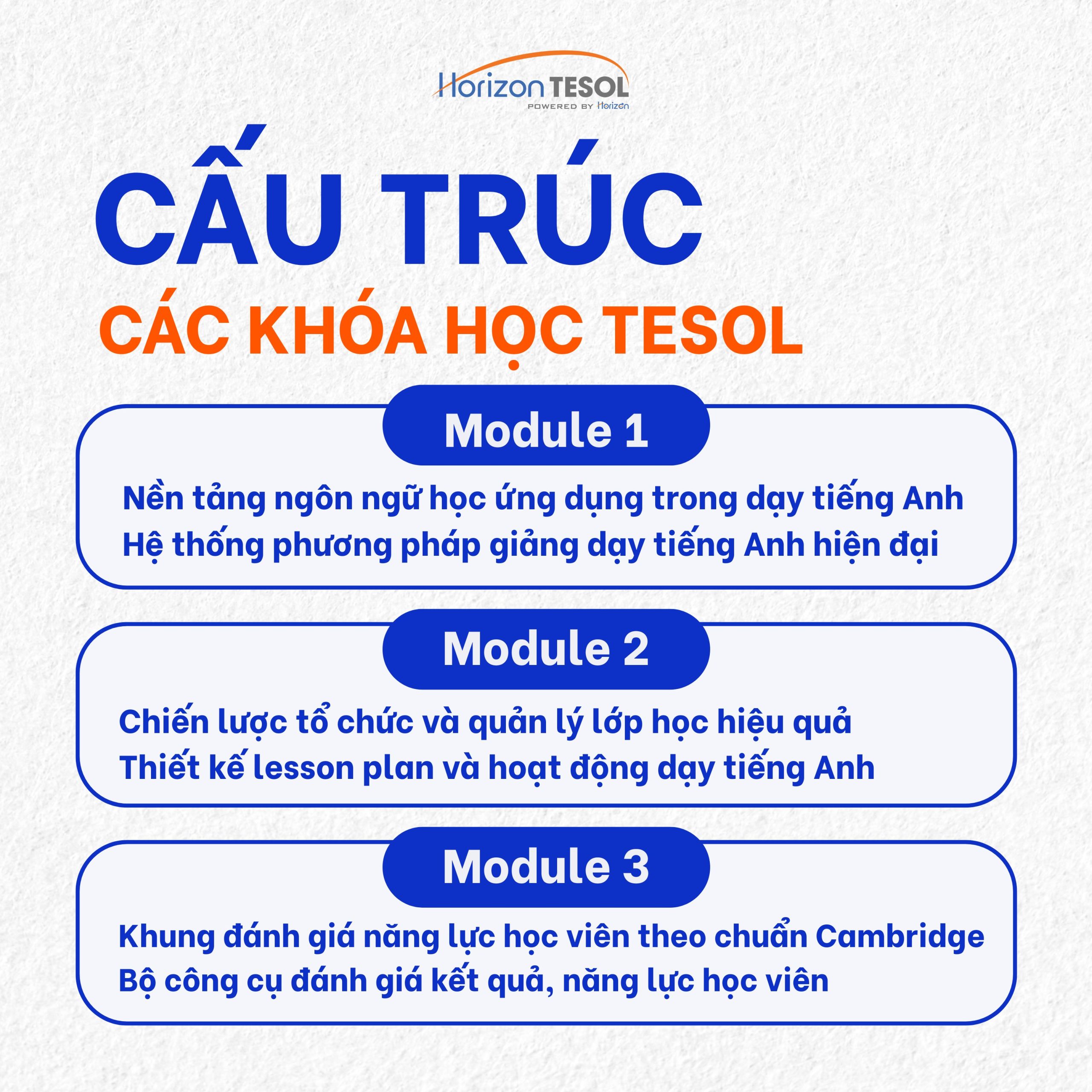 Cấu trúc khóa học TESOL tại Horizon TESOL